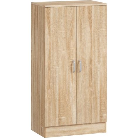Meuble à chaussures 2 portes avec 6 étagères réglables en bois naturel, capacité 14 paires (1/5)