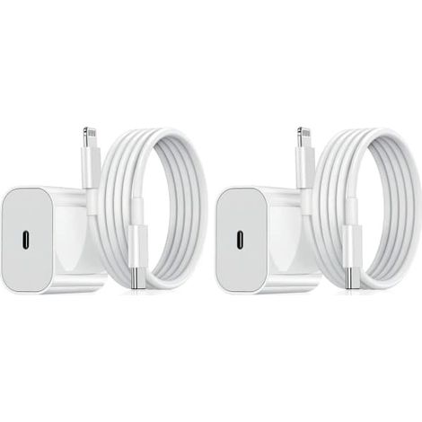 Lot de 2 chargeurs pour iPhone - Chargeur rapide - Adaptateur + câble 20 W Blanc Taille unique iPhone (2 unités) (1/5)
