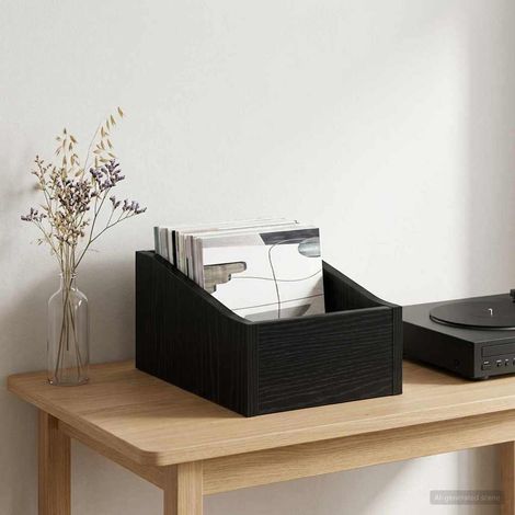 vidaXL LP Record Box Black Oak 23 x 33 x 16 cm Engineered Wood (1/5)