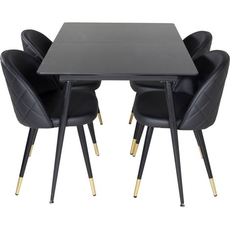 SilarBLExt ensemble table, table extensible longueur cm120 / 160 noir et 4 Velvet chaises Similicuir PU noir. (1/5)