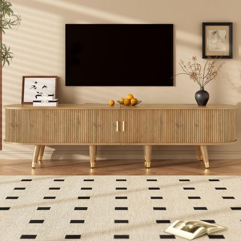 Mueble para TV de 175 x 38 x 45 cm: puertas correderas, con 2 cajones y espacio de almacenamiento diseño exclusivo MDF madera (1/5)