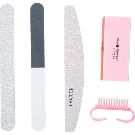 Lot de 5 limes à ongles + pinceau à poudre, blocs de polissage durables, accessoires pour outils de vernis UV gel (1/5)