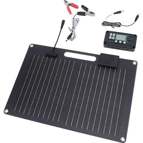 Kit Panneau Photovoltaïque Monocristallin 100W Chargeur Batterie Contrôleur Régulateur Double Port USB 12V 24V 100A Noir 41x28cm pour Automobile Smartphone (1/5)