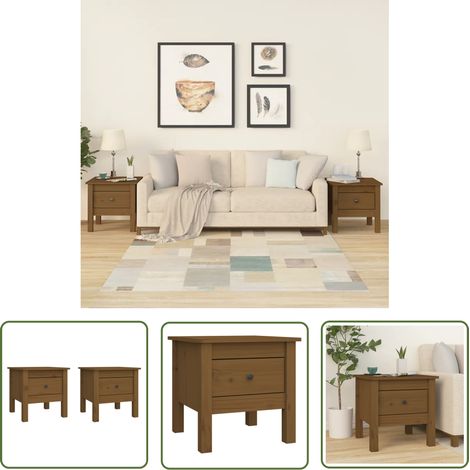 The Living Store Tables d'appoint 2pcs Marron miel 40x40x39cm Bois massif de pin - Table Basse - Table D'appoint - Meuble De Salon - Meubles Design - Table En Bois (1/5)