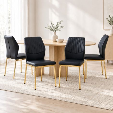 Sillas de comedor, lote de 4, PU negro, patas de metal dorado DESVIAE (1/5)