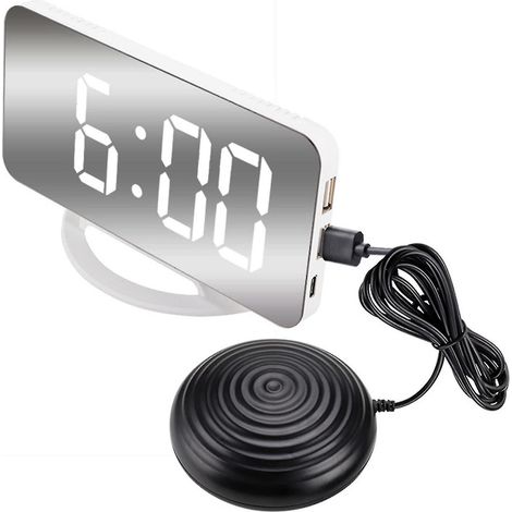 Réveil vibrant puissant pour adultes sourds et gros dormeurs, horloge numérique miroir avec vibreur de lit F (1/3)