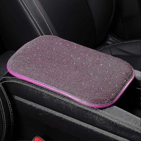 Housse d'accoudoir de voiture à strass pour femme, en velours doux orné de diamants pailletés, violette, taille universelle. (1/4)