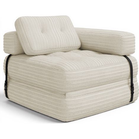 Sofá Bealife Sofá Cama 1 Plaza con Reposacabezas en L Sin Montaje en Pana Acanalada Cojín Largo Crema 85x85 cm