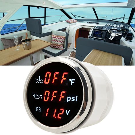 Manomètre numérique multifonctionnel 3 en 1 (52 mm CC 9-32 V) : tension, pression d'huile et température d'eau. Convient aux voitures, motos, camping-cars et yachts. (1/5)