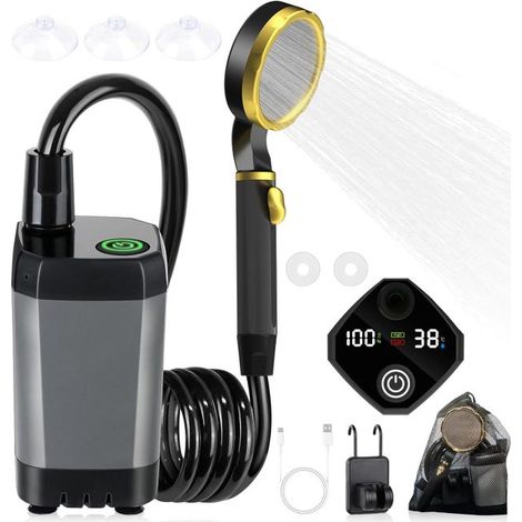 Doccia da campeggio, doccia portatile con display digitale intelligente e spettacolo di luci a LED, soffione doccia (1/4)