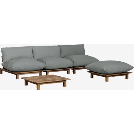 SKLUM Gartenset mit 3-teiligem modularen Liegesofa für den Garten mit Couchtisch und Pouf aus Brina-Akazienholz Grau Anthrazit