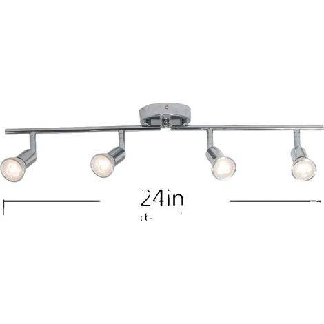 Lámpara de techo, sistema de iluminación de riel de 4 luces, focos LED, bombillas no incluidas, acabado cromado. (1/2)