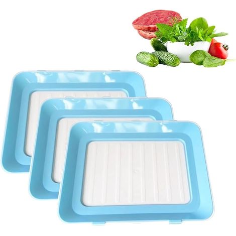 3 Pièces Plateaux de Conservation des Aliments, Empilable Boite a Jambon pour Refrigerateur, Food Preservation Tray Bleu, avec Film TPU, pour Conserver Légumes et Viande