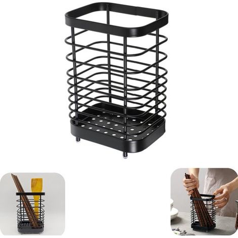 Étagère de rangement en inox - support antidérapant pour baguettes et cuillères, noir, 15 x 10 cm (1/5)