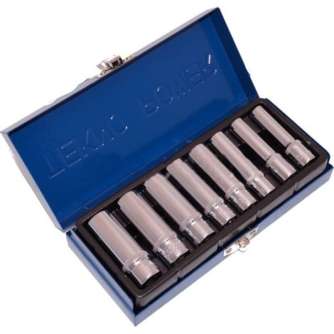 SET 8pz BUSSOLE ATTACCO 1/4" LUNGHE FEMMINA 6-13mm KIT CANDELETTE