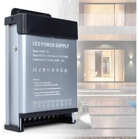 Transformateur 220V 12V 300W Imperméable IP44 LED Driver Alimentation 12V 25A Ultra Fin Transfo AC à DC Alimentation Tension Constante Convertisseur pour Ruban LED Bande Lumineuse Extérieur (1/5)