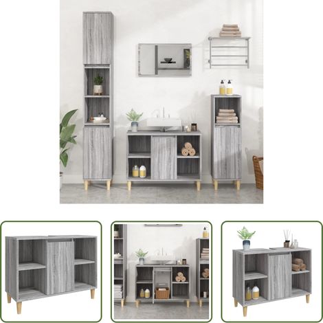 vidaXL Badezimmermöbel - Waschbeckenunterschrank Grau Sonoma 80x33x60 cm Holzwerkstoff (1/5)