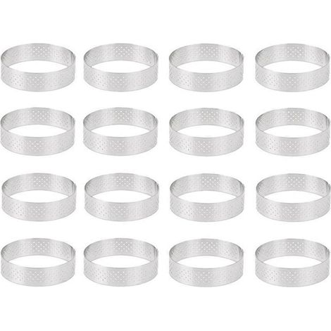 16 Edelstahl-Törtchenformen (8 cm Durchmesser) für französische Desserts, Mousses, Obsttörtchen, Quiches und Kuchen. (1/5)