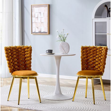 Set di 2 sedie da pranzo in velluto arancione, gambe in metallo dorato HAVRYA (1/5)