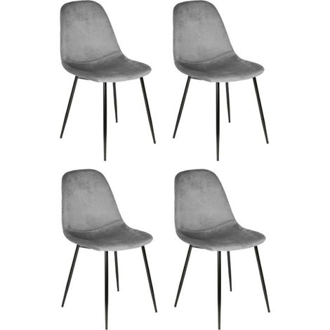Lot de 4 Chaises Velours "Giulia" 85cm Gris (1/5)