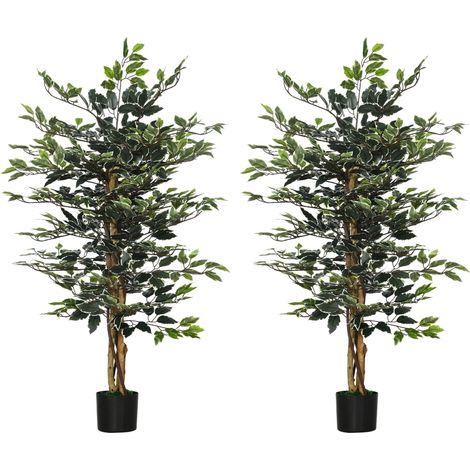2 ficus artificiales con troncos 130 cm plantas artificiales con macetas y 702 hojas realistas para decoración del hogar dormitorio Ø15x130 cm verde (1/5)
