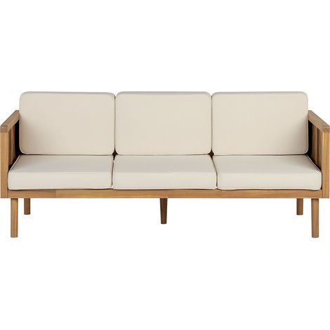 Canapé de Jardin Beige Clair en Bois d'Acacia 3 Places avec Coussin Taie Déhoussable Baratti (1/5)