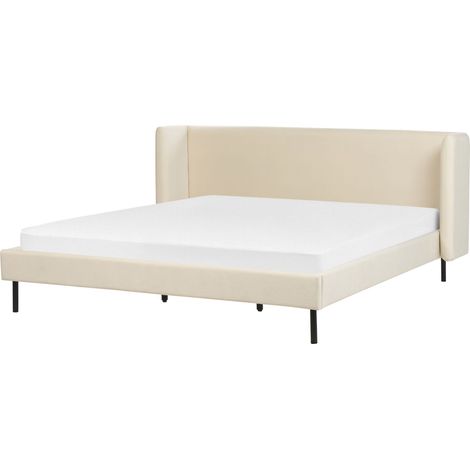 Letto con rete a doghe velluto beige 180 x 200 cm testiera e gambe nere Arette