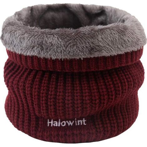 Femme Hiver Chaude Tube Echarpe Foulard Doux Polaire Homme Snood Circulaire Tricotée Tour Cou Col BordeauxTaille unique (1/5)