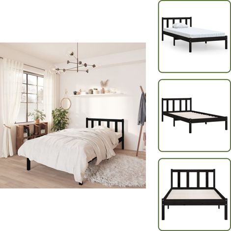 Letto in pino - vidaXL Giroletto in Legno Massello Nero 75x190 cm Small Single -