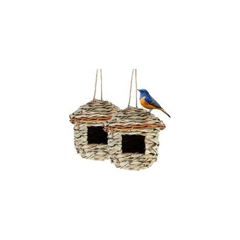 Zweiteilige, gewebte Vogelhäuser, handgefertigte Nester, geeignet für kleine Vögel wie Kolibris und Meisen, Vogelhaus für den Außenbereich – 15 x 15 x 16 cm – Crezuo