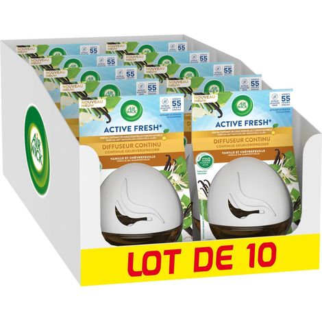 AIR WICK LOT DE 10 DIFFUSEURS CONTINUS ACTIVE FRESH VANILLE - FLACON DE 75 ML 3665468302614