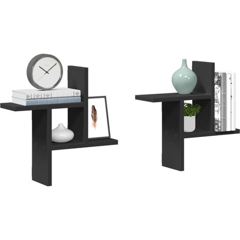 Étagères murales 2 pcs-Étagère flottante-Étagère de rangement suspendue noir 38x12x38 cm bois d'ingénierie 994617 (1/5)