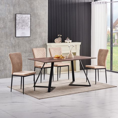 AINPECCA OAK Dining Table Set and 6 Beige suede chairs kitchen table set UK