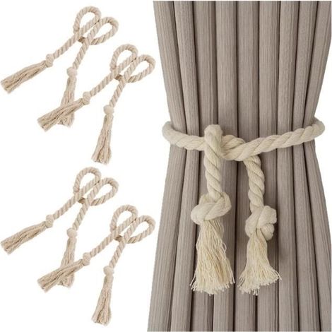 4 Pièces Embrasses de Rideaux, Embrasses Rideau Tricotées à la Main, Beige Embrasse Rideau, Corde à Attacher pour Rideaux pour ,yd (1/4)