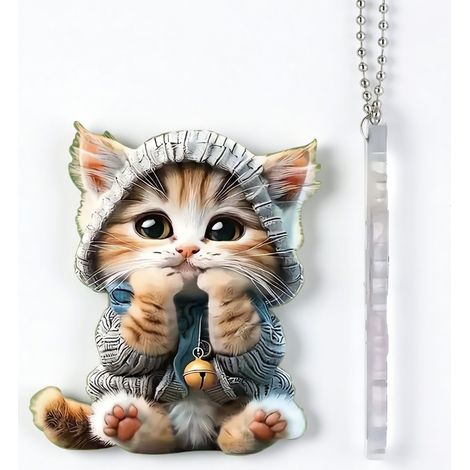 Colgante de acrílico gato con cascabel para coche, 8 cm (1/5)