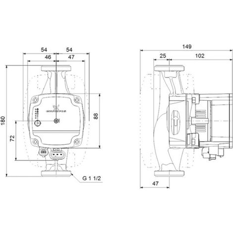 Grundfos – Circulateur de chauffage ALPHA 1 L – Modèle 25-40 entraxe 180 – Raccordement G1"1/2 – Tension 230V – Débit max 3,6 m³/h