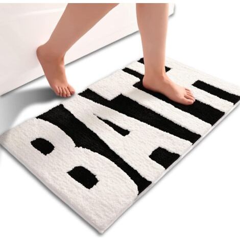 Tapis de salle de bain noir et blanc, lettres de bain antidérapantes, tapis de bain doux et absorbant, tapis de bain confortable lavable en machine à séchage rapide pour baignoire, chambre, douche, sa (1/5)