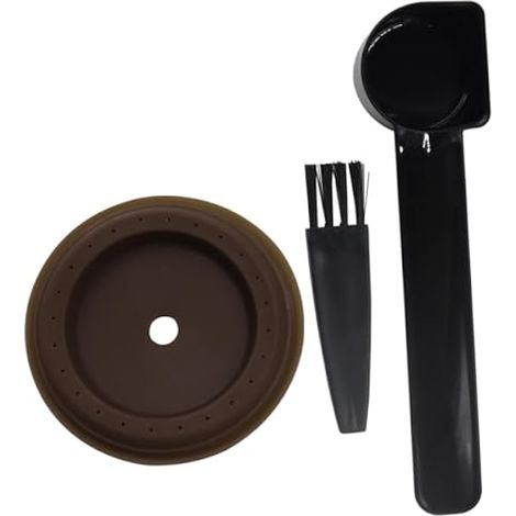 Couvercle de capsule de café réutilisable, compatible avec capsules, filtre à café rechargeable, en silicone de qualité alimentaire, avec cuillère et pinceau, 1 lot (marron) (1/5)