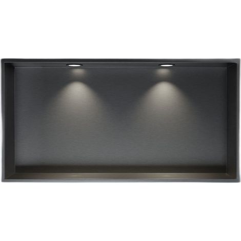 Wandnische Edelstahl Bernstein NT306010X mit LED-Spot 30x60x10 cm Gunmetal 2x Spot Einbaurahmen Schwarz matt