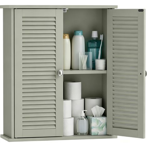 HOMCOM Bathroom Cabinet with Adjustable Shelf, Light Green (1/5)