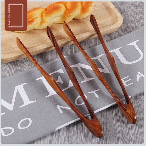 Wooden kitchen tongs, ideal for grilling, salad, bacon, steak, bread, wood color, one size fits all. - AquaForge (1/5)