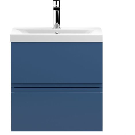 Mavesyn Contemporary 2 Drawer Wall Hung Vanity Unit with Mid-Edge Basin, Dark Blue, 500mm