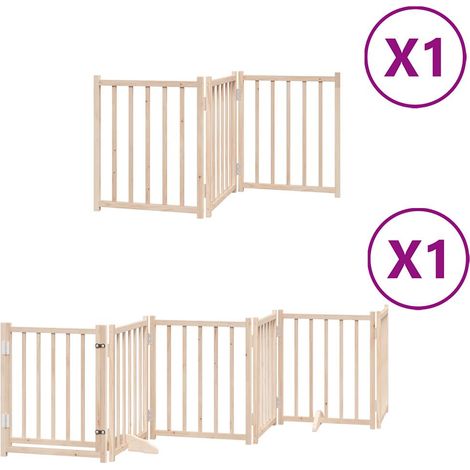 Barrière de sécurité pour chien animaux de compagnies avec porte pliable 9panneaux bois peuplier marron