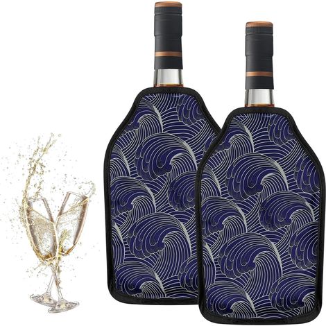 Refrigeratore per bottiglie di vino, set di 2 refrigeratori riutilizzabili per bottiglie di vino, isolati per vino, champagne, birra, copertura refrigerante portatile per bottiglie per picnic, feste,