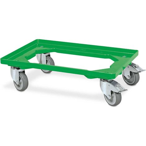 BRB Transportroller für 600x400 mm Eurobehälter, grün, 250 kg Tragkraft, 4 Lenkrollen, 2 mit Feststellbremse