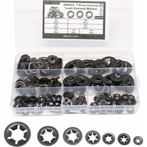 280 rondelles frein en acier, à dégagement rapide, M3, M4, M5, M6, M8, M10 et M12, 7 tailles, noires (1/4)