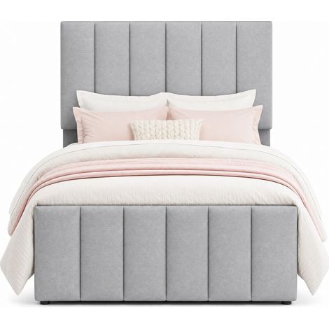Lit enfant 90 x 200 cm avec lit gigogne, 3 tiroirs de rangement, tête de lit réglable, tissu gris, style classique gain de place - CHICFURN (1/5)