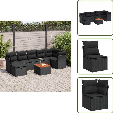 vidaXL Salon de jardin 8 pcs avec coussins noir résine tressée (1/5)