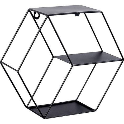 Fer Hexagonal Grille Murale étagère Art Combinaison Tentures Décoration pour Salon Chambre (Black)-Fei Yu (1/4)