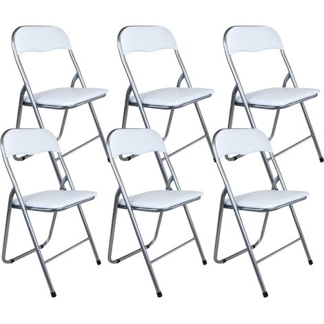 Set 6 Sedie Pieghevole 45x45x45/80 cm in Acciaio e PVC Imbottito Bianca (1/2)